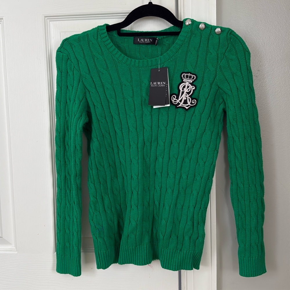 Classic LAUREN Ralph Lauren® Petite Button Trim Cable Knit Sweater